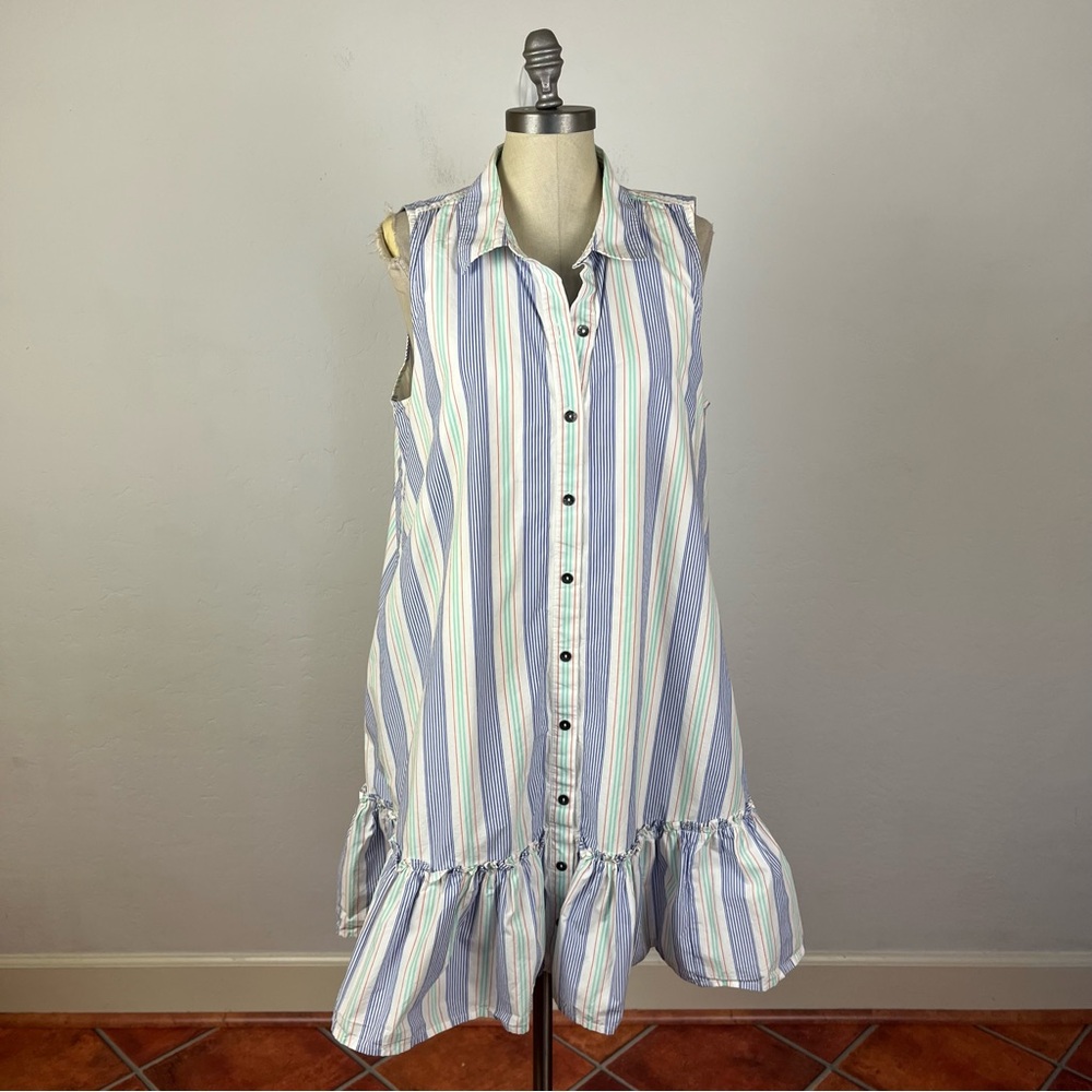 Anthropologie Sleeveless Striped Midi Dress in Blue, White, Mint